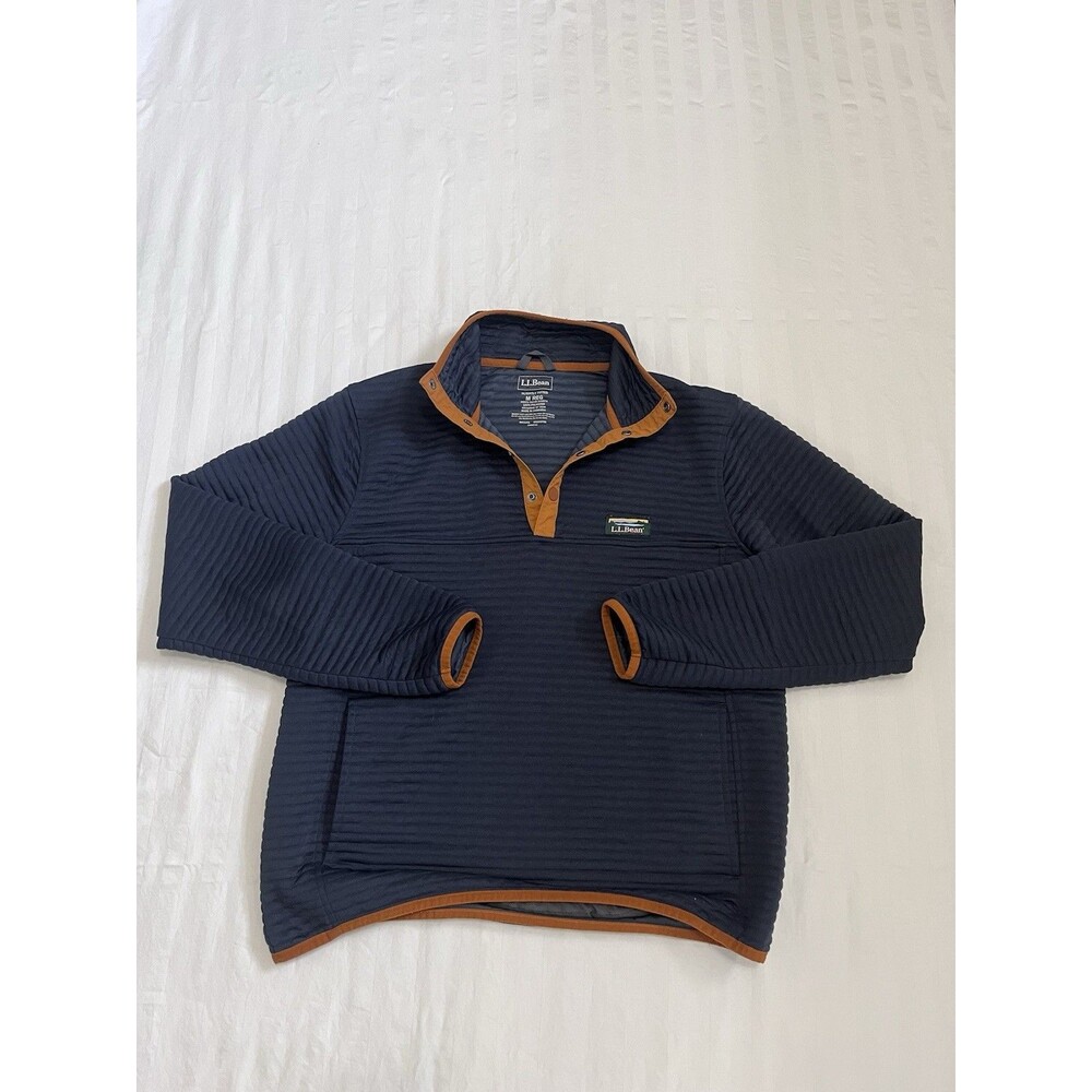 LL Bean Airlight Knit Pullover Mens Medium M Navy Blue Quilted Snap T Sweatshirt